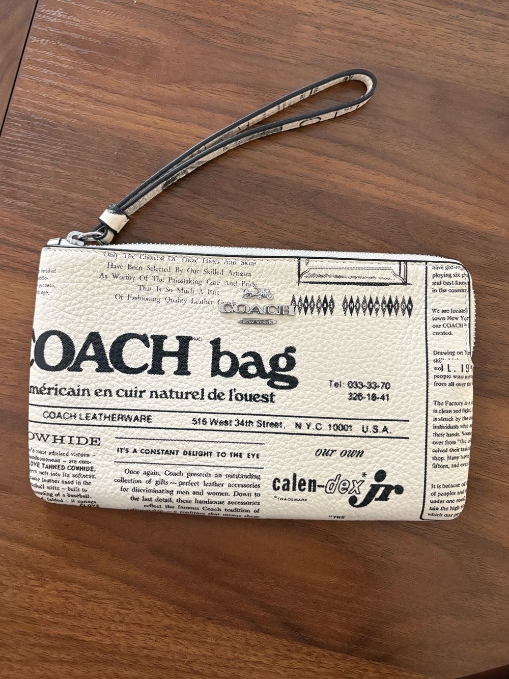 Coach Newspaper-Print Wristlet in Cream and Black
